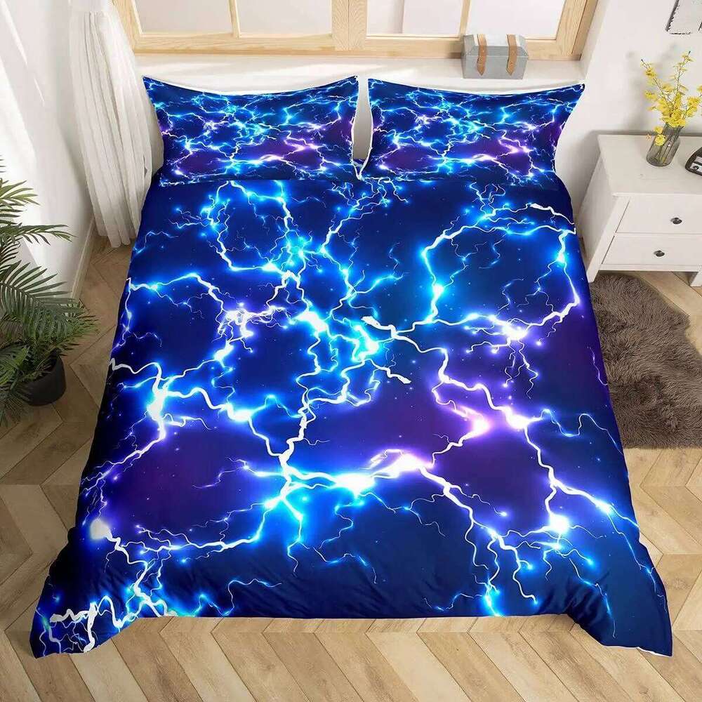 Purple Lightning Duvet Cover Queen Thunder Print Bedding Sets 3 PCS For Kids Teen Adults Violet Room Decor Soft Comforter Covers XJ260206