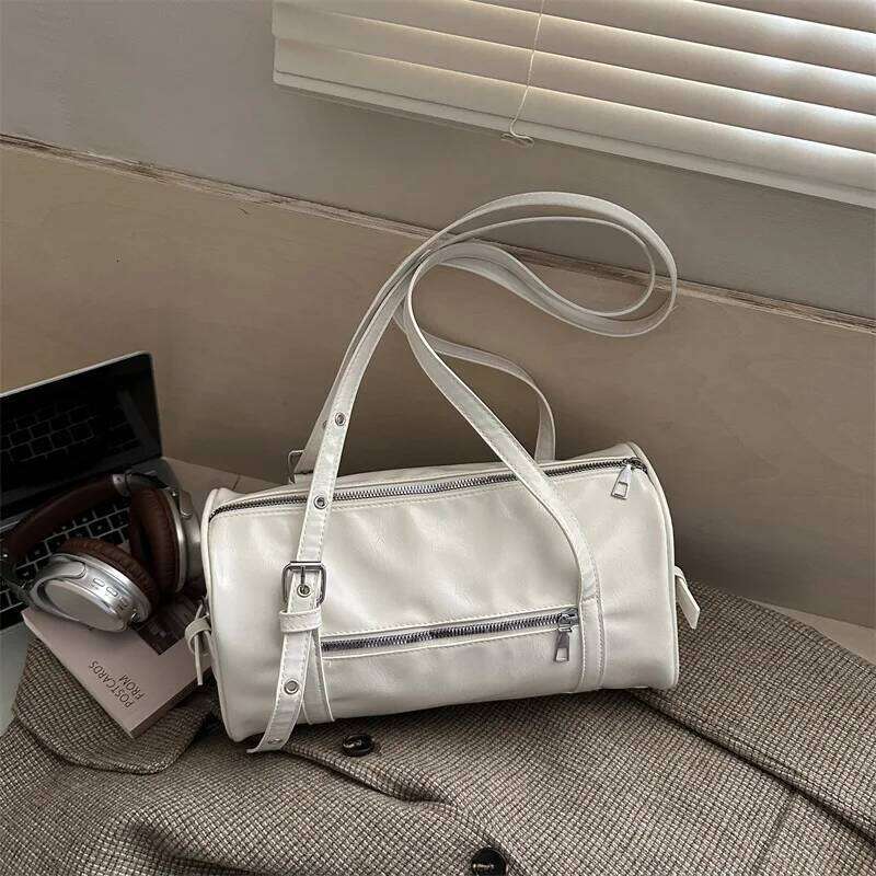 Vintage Solid Color Women Pu Shoulder Bags Large Capacity Ladies Handbags Versatile Belt Design Textured Female Crossbody Tote Y260205