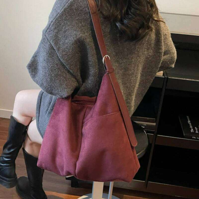 New Versatile Crossbody Women Fashion Suede Large Capacity Shoulder Bag Korean Trendy Tote Textured Casual Storage Bags Y260204