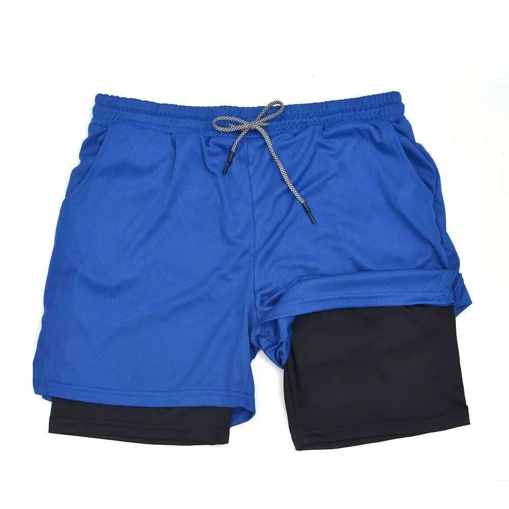 Men's Layer Men Fitness Gym Training 2 in 1 Sports Shorts Quick Dry Workout Jogging Double Deck Summer C260206