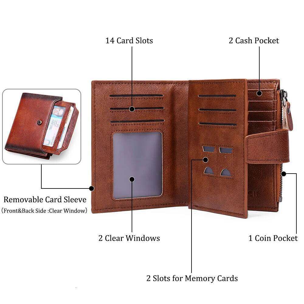 RFID Men Short Leather Men's Head Layer Cowhide Fashion Casual Wallet Coin Purse Driver's License CardHolderWallet Y260206