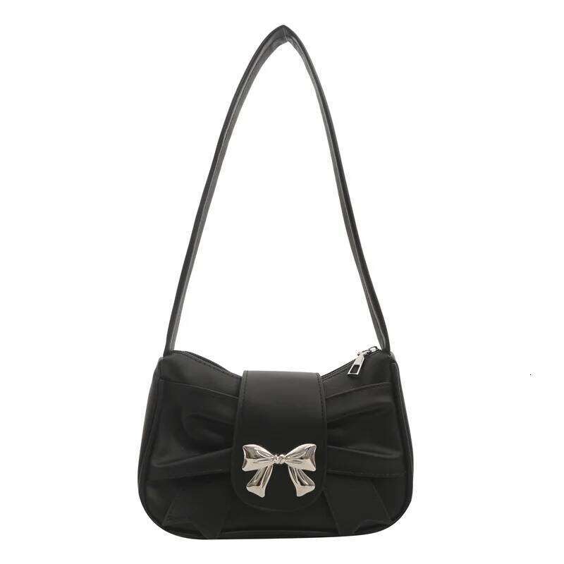 Sweet Bow Small Underarm Bag for Women Fashion PU Leather Ladies Portable Shoulder Bags Solid Color Female Clutch Handbags Y260205