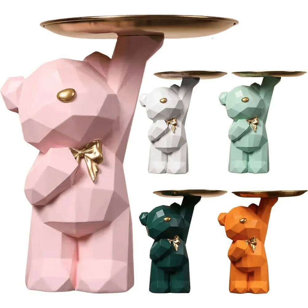 Resin Cute Storage Tray Table Decorations Geometric Bear Statue Entrance Crafts Decor for Office Coffee Shop S260204