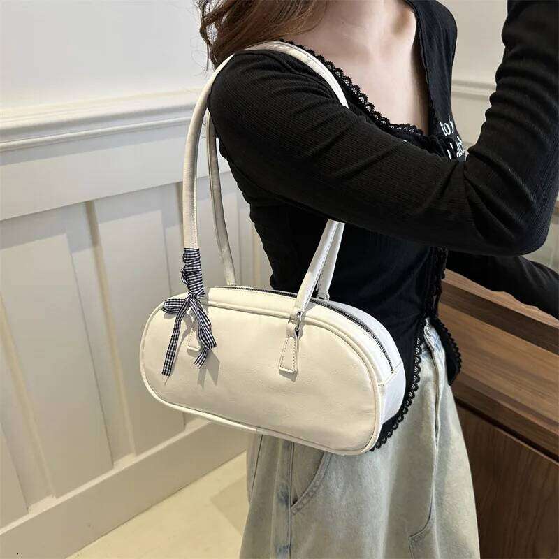 Ribbon Bow Women's Square Shoulder Bag Soft PU Leaher Female Small Underarm Bags Solid Colour Ladies Simple Tote Purse Handbags Y260205