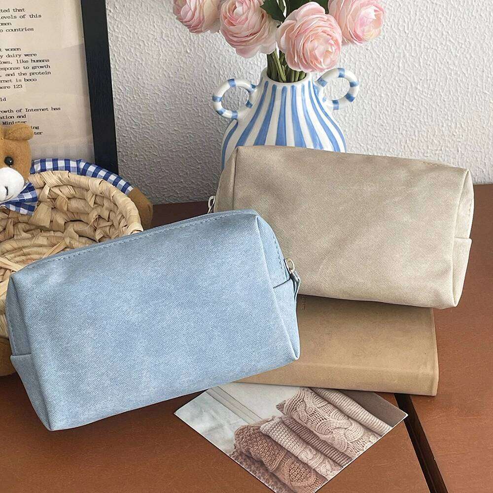 Pu Leather Women Simple Waterproof Cosmetic Portable Toiletry Makeup Lipsticks Storage Pouch Handbag Ladies Wash Bag Y260206