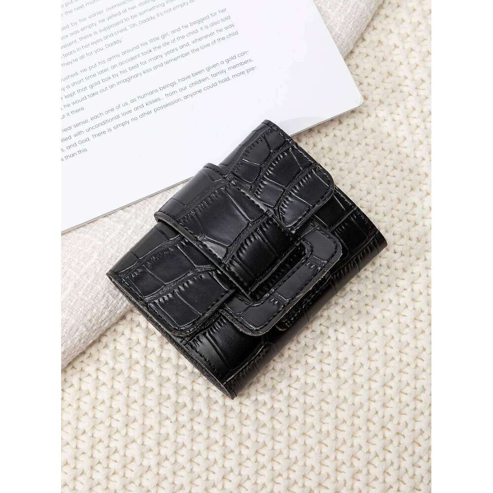 Women's solid color mini crocodile pattern PU leather simple and lightweight small wallet short credit card holder Y260206