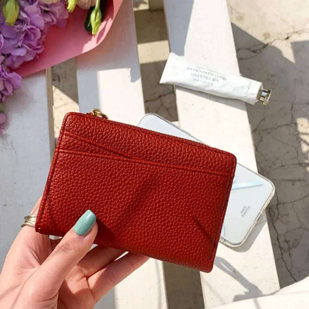 PU Leather Lichee Pattern Short Wallets Korean Style Multifunctional Clutch Coin Purse Portable Change Bag Women Y260206