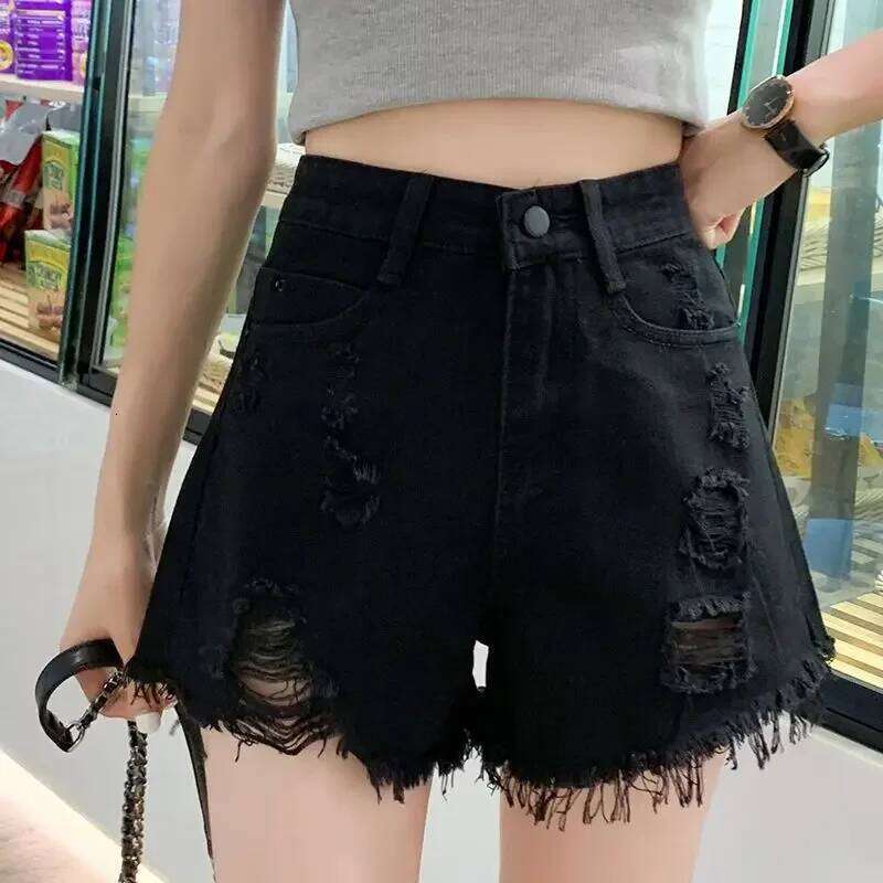 Y2k Short Jean Pants Clothing Ripped High Waist Denim Shorts for Women Wide Black Fashion Korean Hot New Harajuku Sexy XJ260206