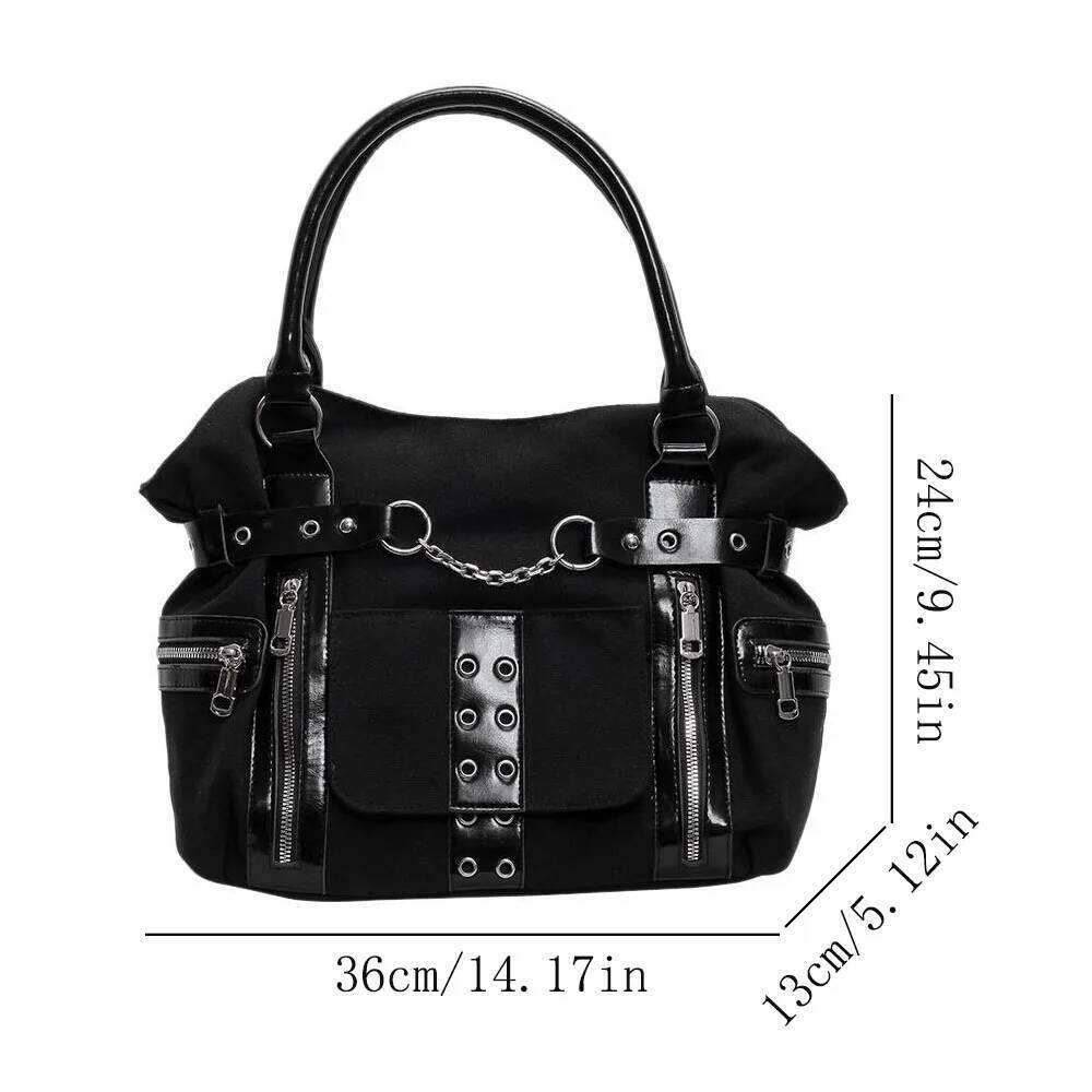 Dark heavy rivet Tote niche design large capacity plaid single shoulder crossbody trend motorcycle bag Z260207 - view 7
