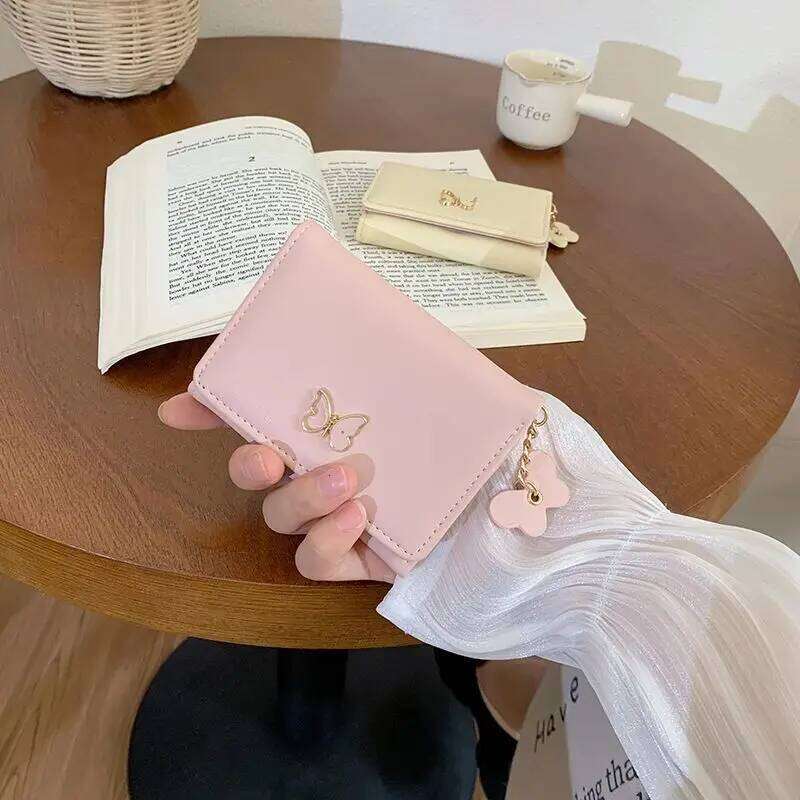 Short Butterfly Solid color Wallet Simple Women's Holder luxurious Multiple Card Slots Mini wallet Y260206