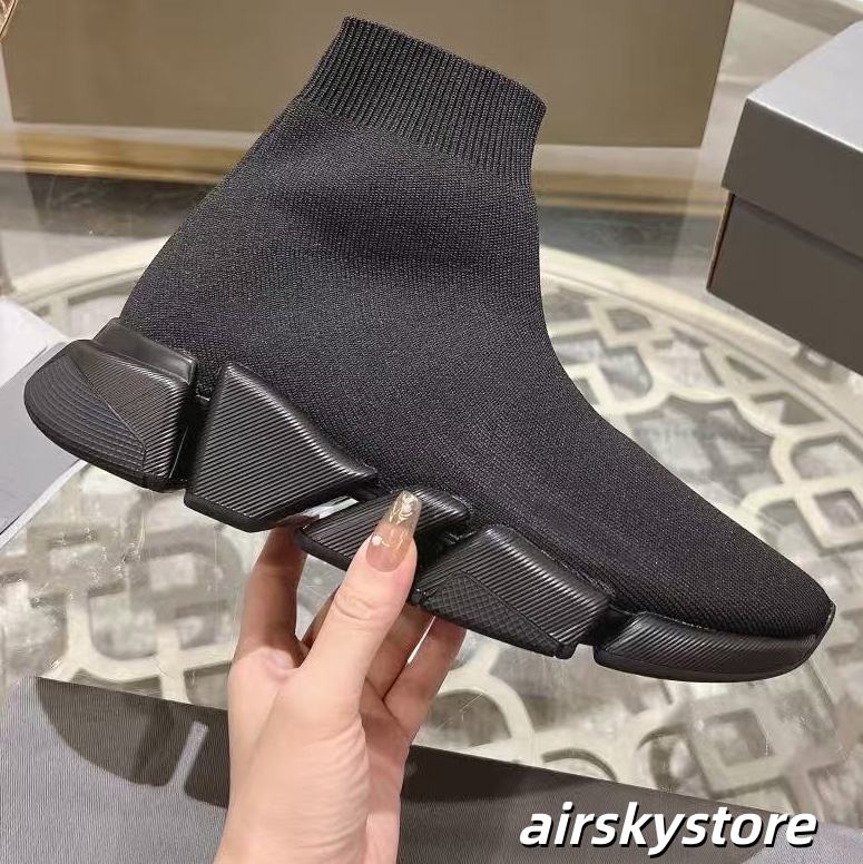 Designer Casual Sock Shoes Paris Men Women Platform Hommes Mesh ComfortSole Breathable Trainer Black Glitter Knitted Triple Sneaker Walking Running Shoes 36-45