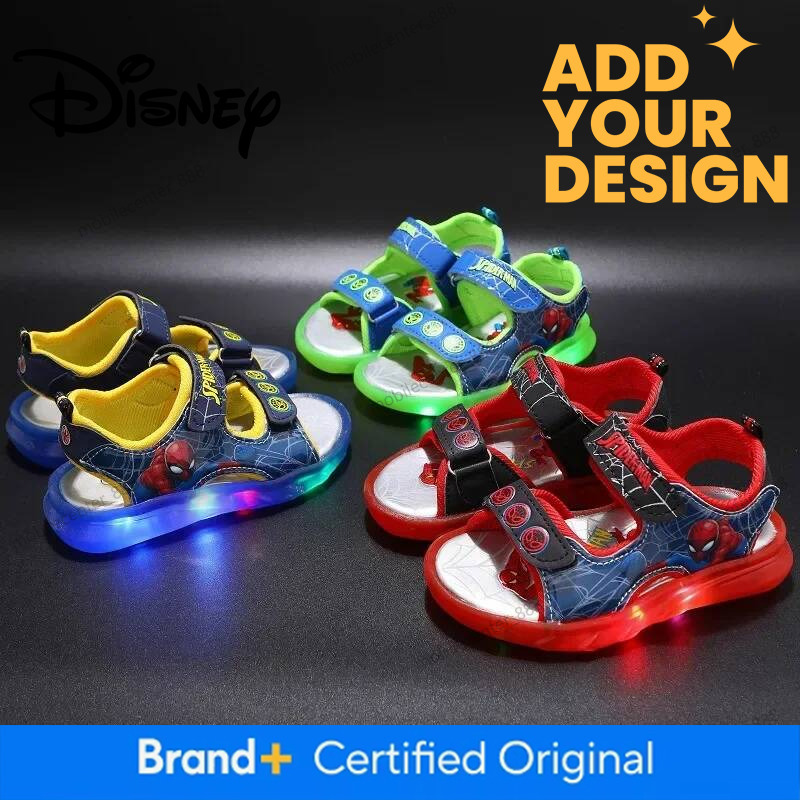 Disney Marvel Boys Girls Spider-Man Princess Led Light Up Luminous Sports Sandals Summer Kids Sandals Non-Slip Toddler Shoes