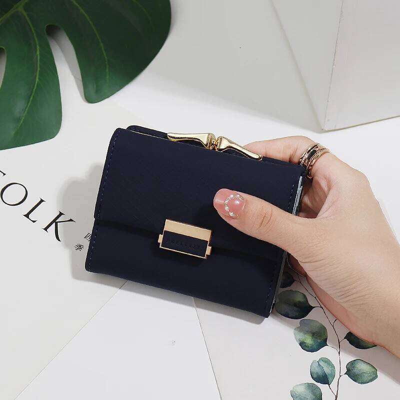 Women's Short Korean PU plaid buckle triple Fold bag Folding niche fashion trend All-in-one Student Coin Purse Women' Y260206