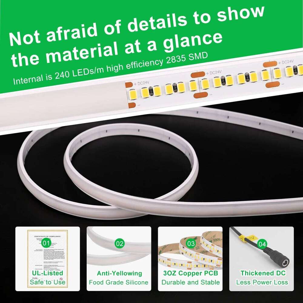 Ultra Bright Strip Light 2700lm/m Waterproof 240 LEDs/m SMD2835 Dimmable Linear LED Lights Flexible Neon Lighting DC24V Z260206