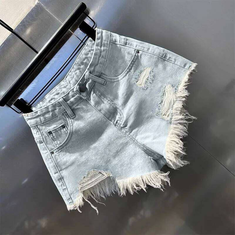 retro irregular old ripped denim shorts women's summer low waist design jeans hot pants sky blue XJ260206