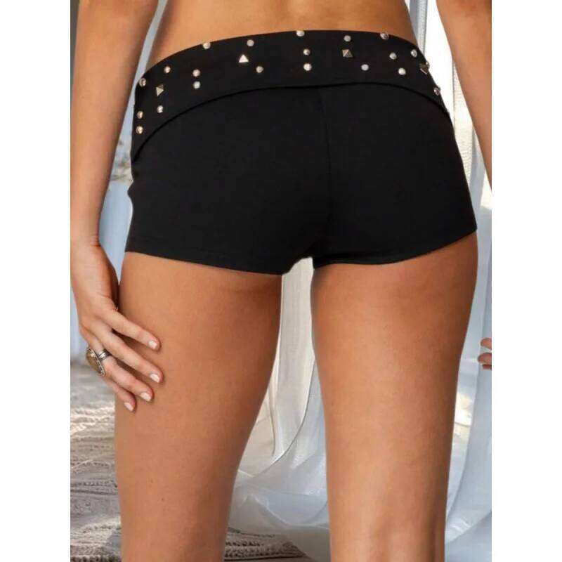 Y2g European and American Goths Punk Dark Rhinestone Short Skirt Black Sexy Hot Girl Versatile Low Waisted Shorts Women XJ260206