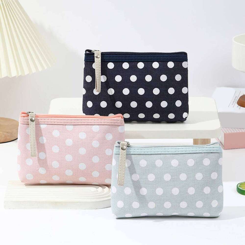 Small Fresh Canvas Dot Makeup Bag Simple and portable skincare storage bag Korean version student pencil case wallet Y260206