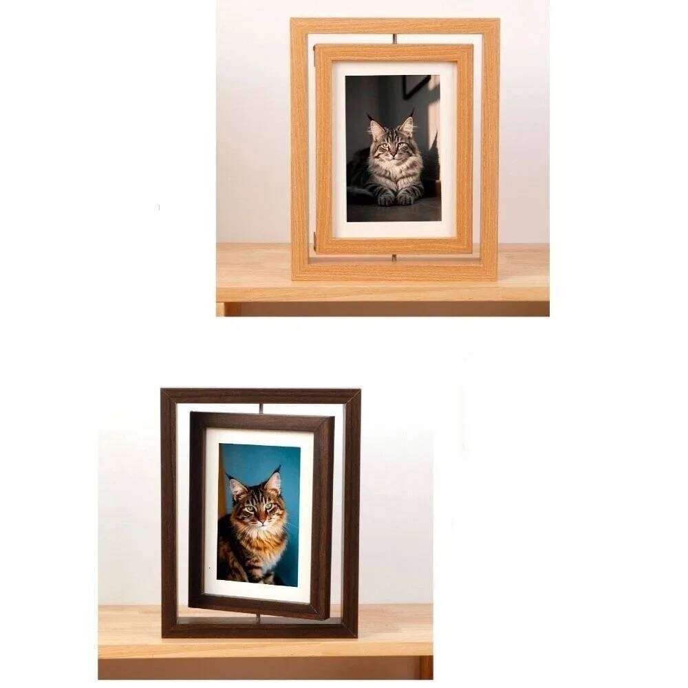 Creativity Wooden Memorial Durable Detachable Pet Double Sided Rotating Photo Frame Living Room Decor S260205