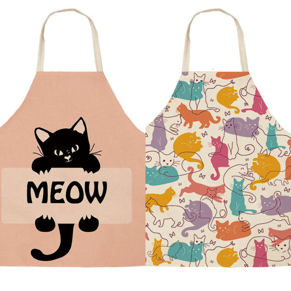 unframed 1 Pcs Cute Cat Pattern Kitchen Women Bibs Household Cleaning Pinafore Home Cooking Aprons Chef Apron For Man S260205 7a7