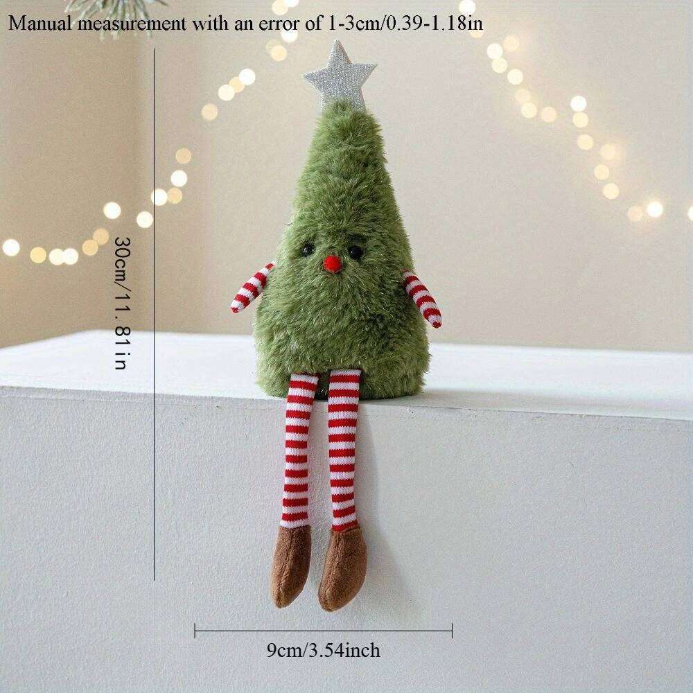 Cute Plush Christmas Tree Figurine Pendant with Stars & Striped Socks Pink,White Green Fabric Holiday Decor for Home Living Room S260204