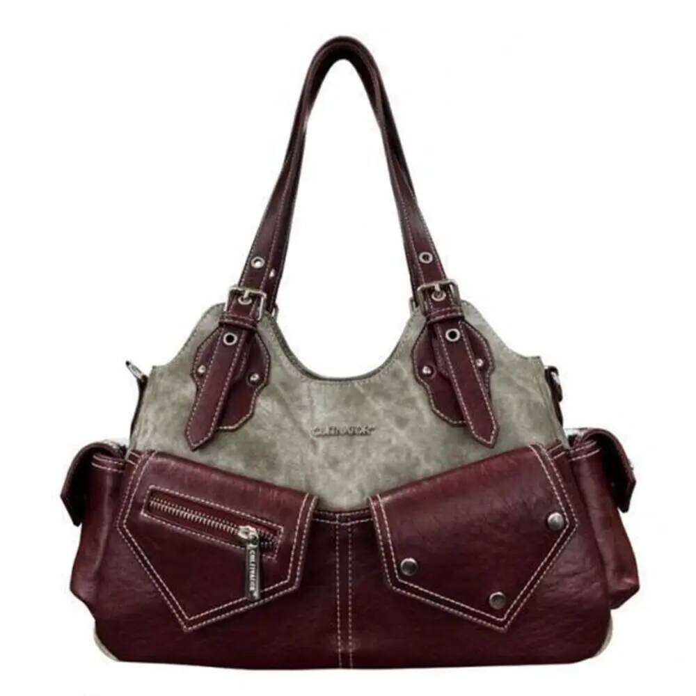 Women's Fashion PU Leather Shoulder Large Capacity Multifunctional Cowboy Backpack Crossed Color Y2K Flat Bag Street Style Y260205