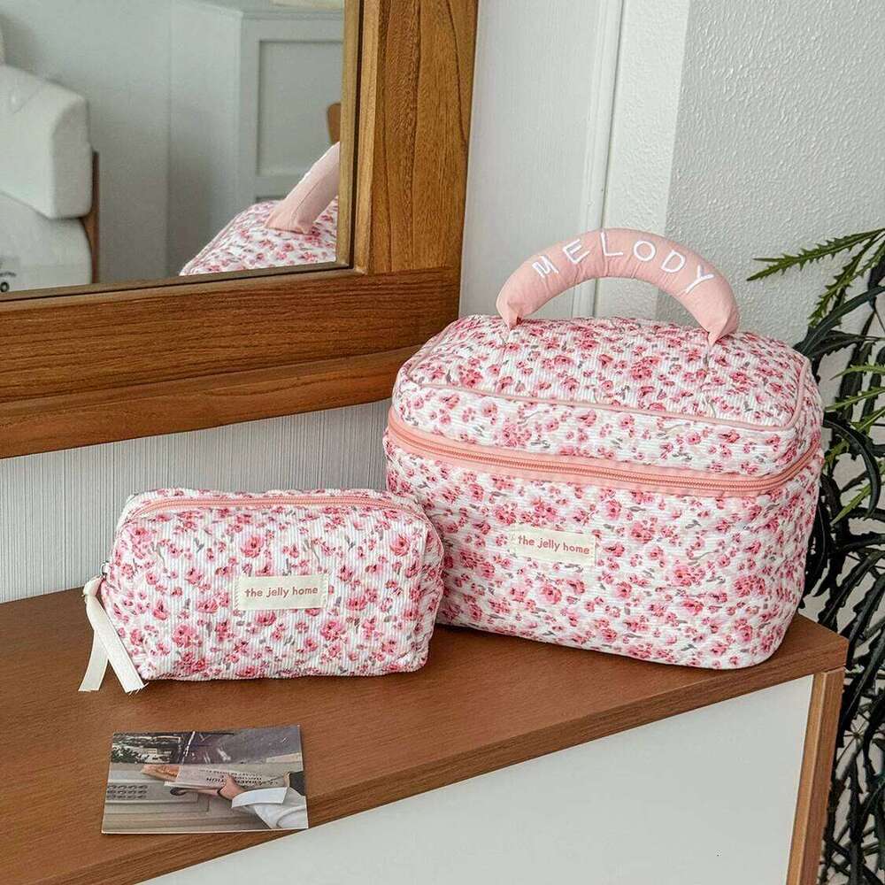 Fashion Pink Flower Women's Clutch Bag Sets Toiletry Makeup Tool Storage Pouch Quilting Cosmetics Organizers Handbag for Travel Y260206