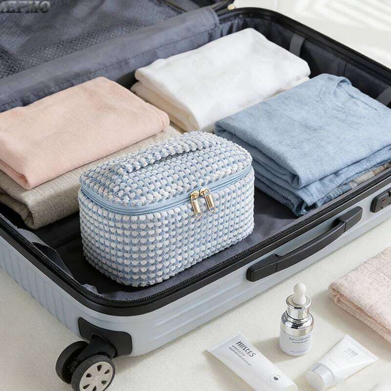Fashion Corduroy Makeup for Women Large Capacity Cosmetic Pouch Portable Cute Handy Travel Toiletry Bag with Handle Y260206