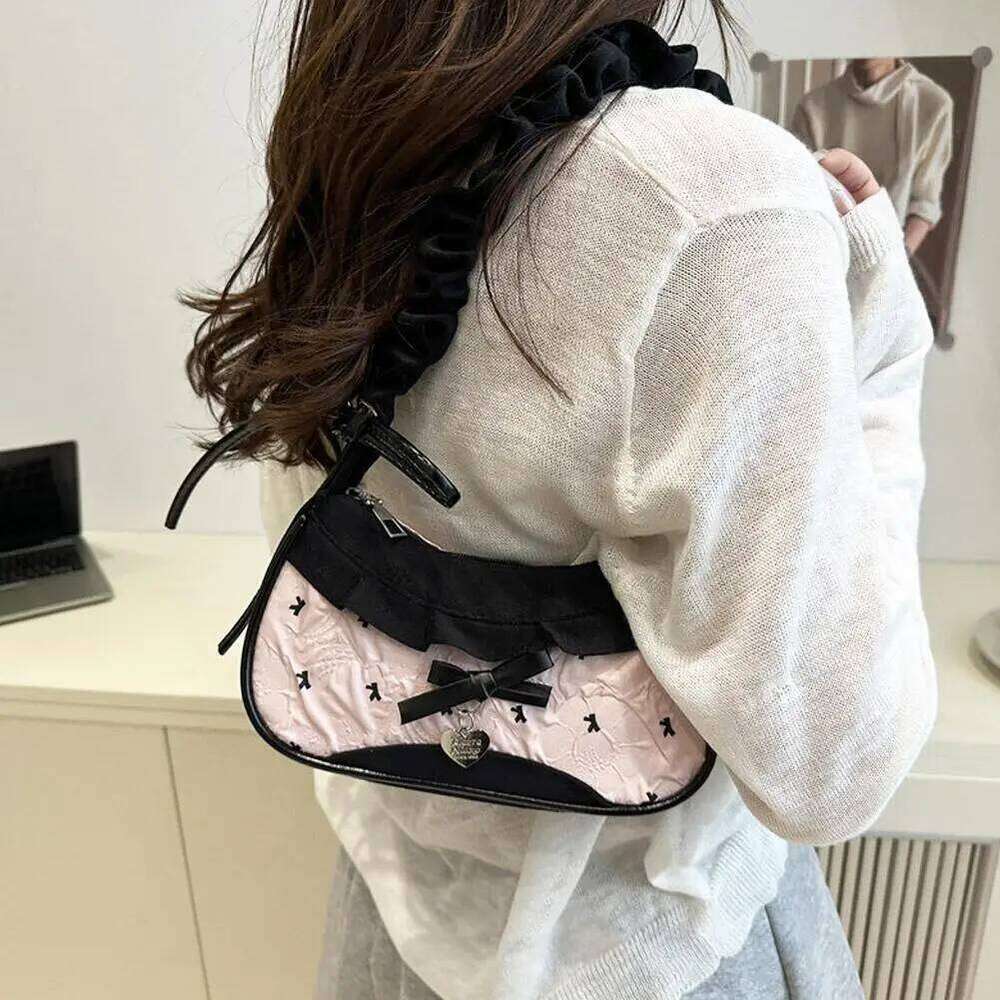 Fashion Grid Women Lace Ribbon Stretchable Strap Single Shoulder Underarm Bag Daily Commuting Student Handbag Z260207 - view 6