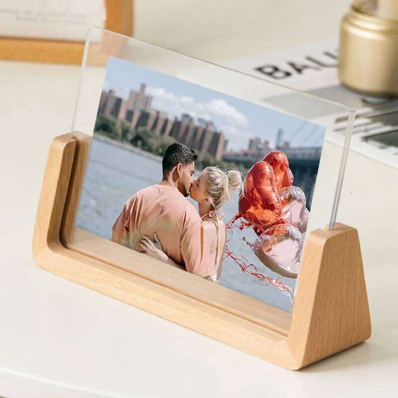 Walnut/Beech Creative Photo Set Acrylic U Shape Transparent 10X15 13X18 15X20 20X25cm Desktop Wood Pictures Frame S260205 3 436