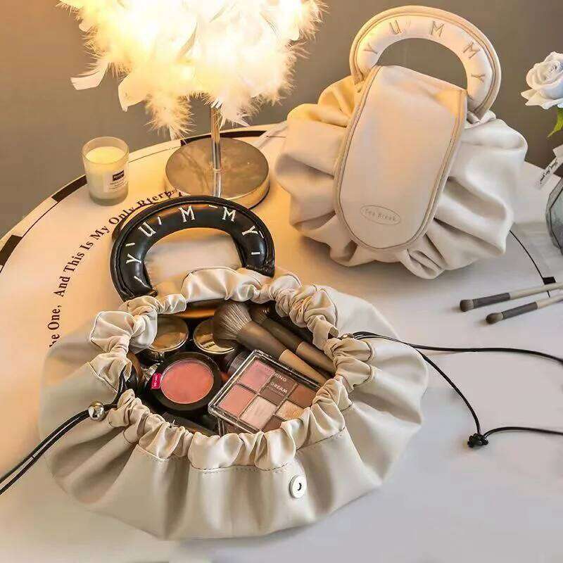 Pu Women Makeup Bag Fashion Large Capacity Travel Toiletry Storage Ladies Drawstring Cosmetic Tote Pouch Bags Y260206