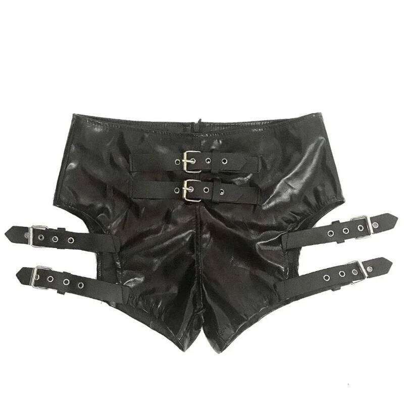 Tight Women Fashion Leather Elastic Hollow Out Shorts Sexy Club Nightclub Mini Trousers Streetwear Y2K 2025 Summer New XJ260206