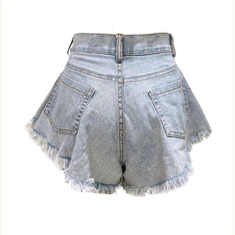 Jean Women Fashion Casual Denim Shorts with Pocket Tassel High Waist Loose Trendy Half Pants Streetwear 2025 Summer New XJ260206