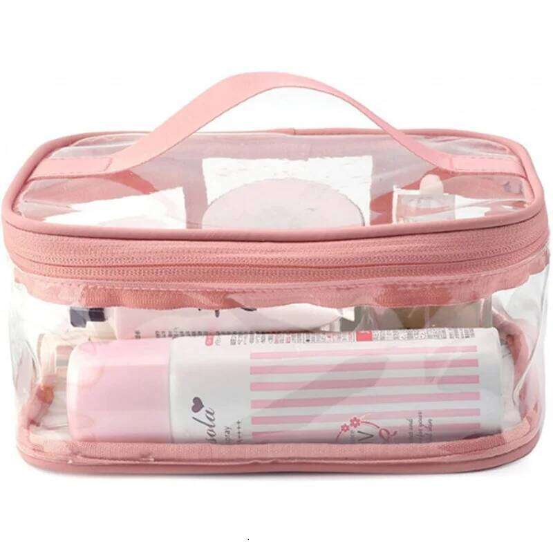 Portable Travel Waterproof Storage 2 Pieces PVC Zipper Makeup Bag Pink and Green Two-Tone Model Y260206