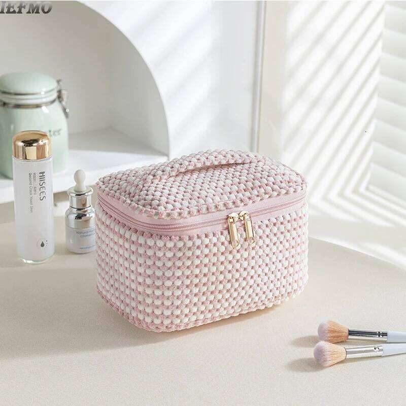 Fashion Corduroy Makeup for Women Large Capacity Cosmetic Pouch Portable Cute Handy Travel Toiletry Bag with Handle Y260206