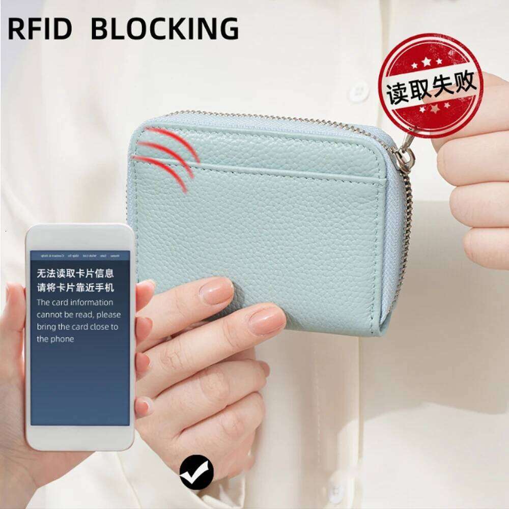 Genuine Leather Coin RFID Blocking Short Wallet for Men Women Zipper Anti theft Wallets Lychee Pattern Purse Money Bag Y260206