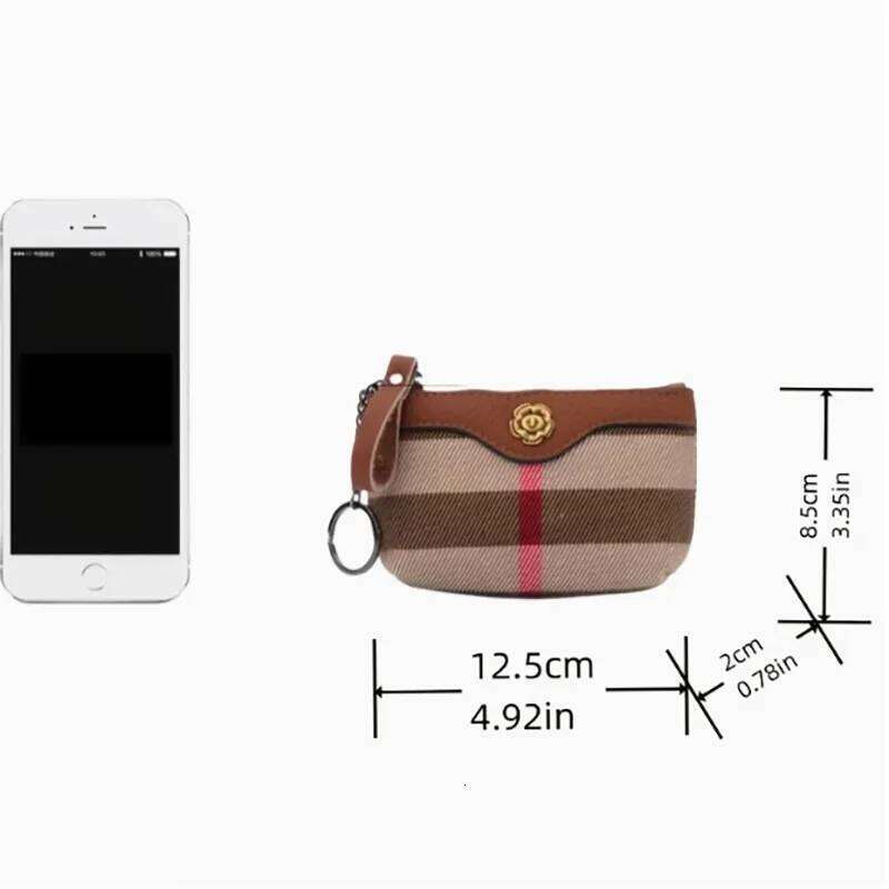Stylish Womens Zipper Coin Purse - Compact Genuine Leather Wallet with Brown & Beige Striped Design, Perfect for Coins, Keys Y260206