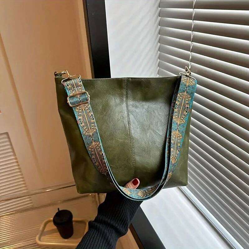 Boho Chic Faux Leather Shoulder Bag for Women Large Capacity Crossbody Tote with Vintage Wide Strap Casual Commuter Hand Bill Z260207 - view 4