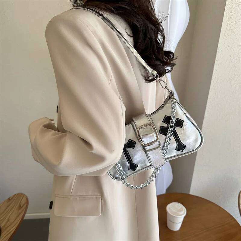 Y2k Cool Girls Underarm Pu Leather Design Women's Small Shoulder Autumn Vintage Female Chain Crossbody Bag Tote Purses Y260205