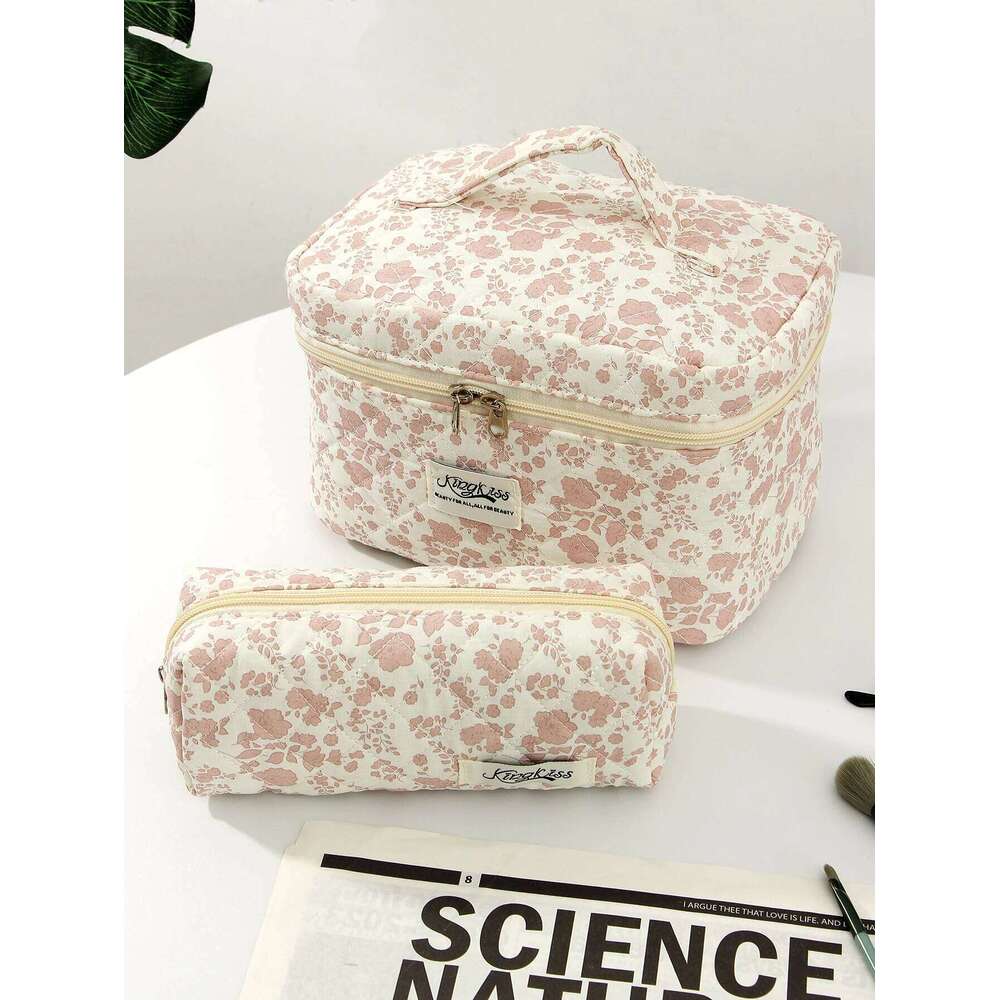 1pc/set Foundation Orchid Quilted Large Capacity Travel Storage Makeup Bag, Portable Toiletry Bag Set Y260206