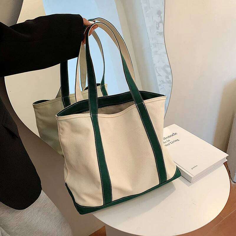 Simple Canvas Women's Handbag Zipper Shoulder 2022 Fashion Striped Strap Large Capacity Ladies Square Tote Shopping Bag Y260205
