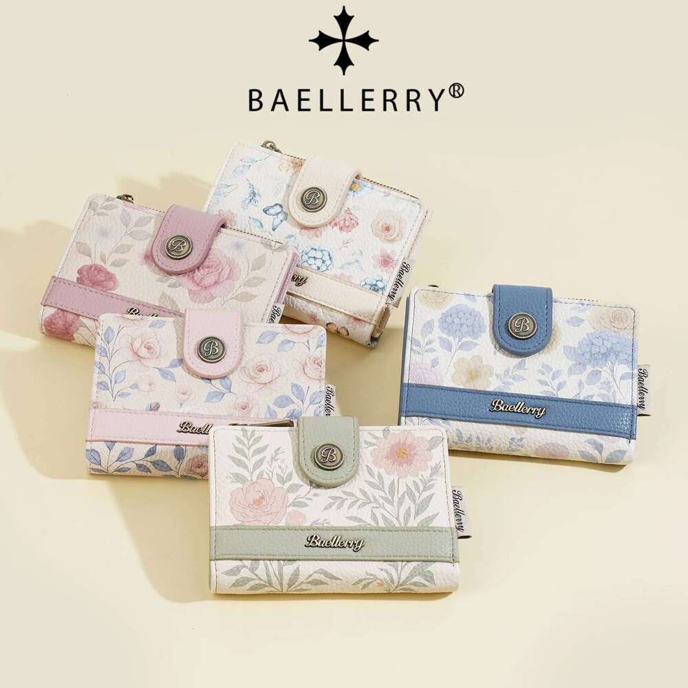 Baellerry New Fashion Women Wallets Floral Print Card & ID Holders Zipper Coin Purses High Quality Small Wallet For Girls Y260206