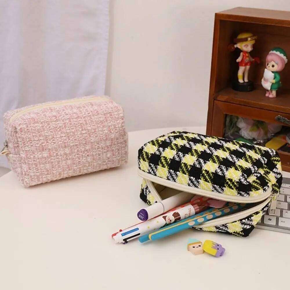 New Canvas Lip Gloss Cute Girl Cosmetic Makeup Handbag Scottish Travel Portable Stationery Pencil Bag Y260206