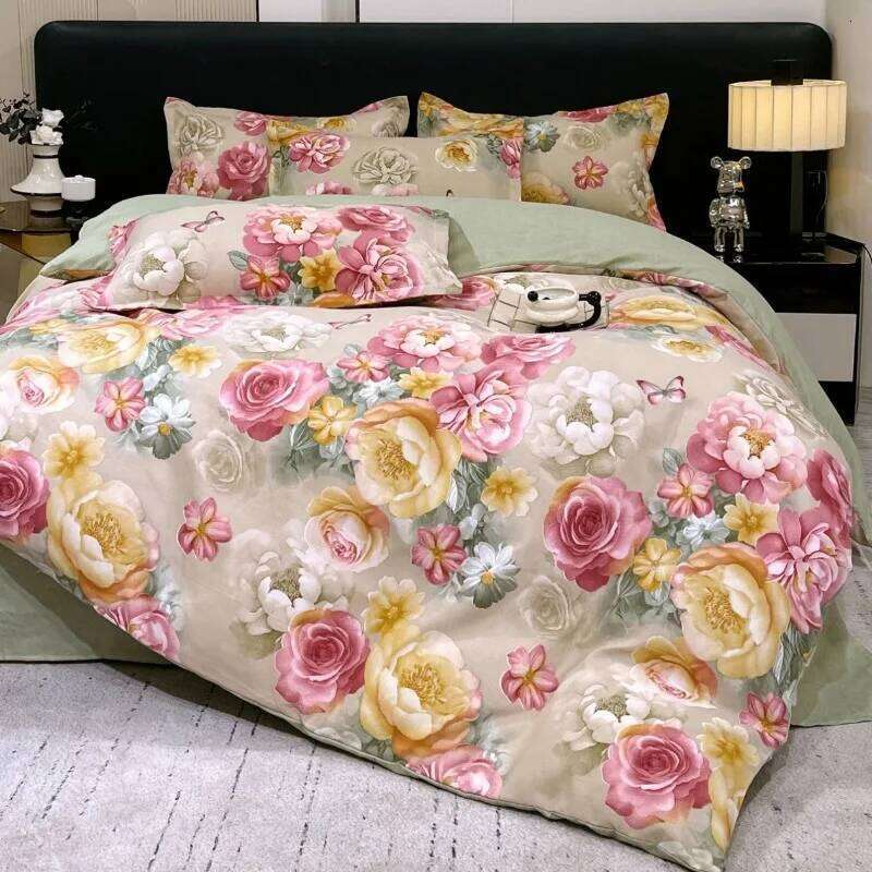 2025 new tribute cotton flower thickened bed sheet quilt cover large printing four-piece set household bedding XJ260206