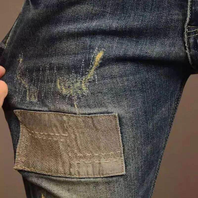 Y2KFashion New Patch Washed NostalgicY2K Stretch Slimming Retro Blue Jeans High Street Hip Hop Italian Pants Hombre X260207 - view 7
