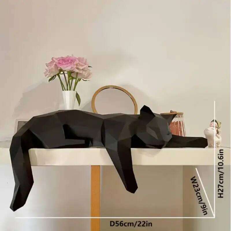 Black White Statue - Geometric Modern Room Figurine Sculpture For Home Office As Table Shelf Desk Decor Lying Cat S260204 d41