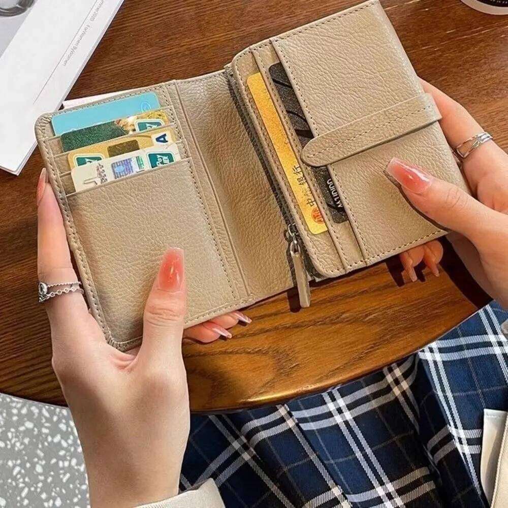 PU Women's Solid Color Folding Leather Purse Pull-out Design Large Capacity Billfold Wallet for Women Y260206