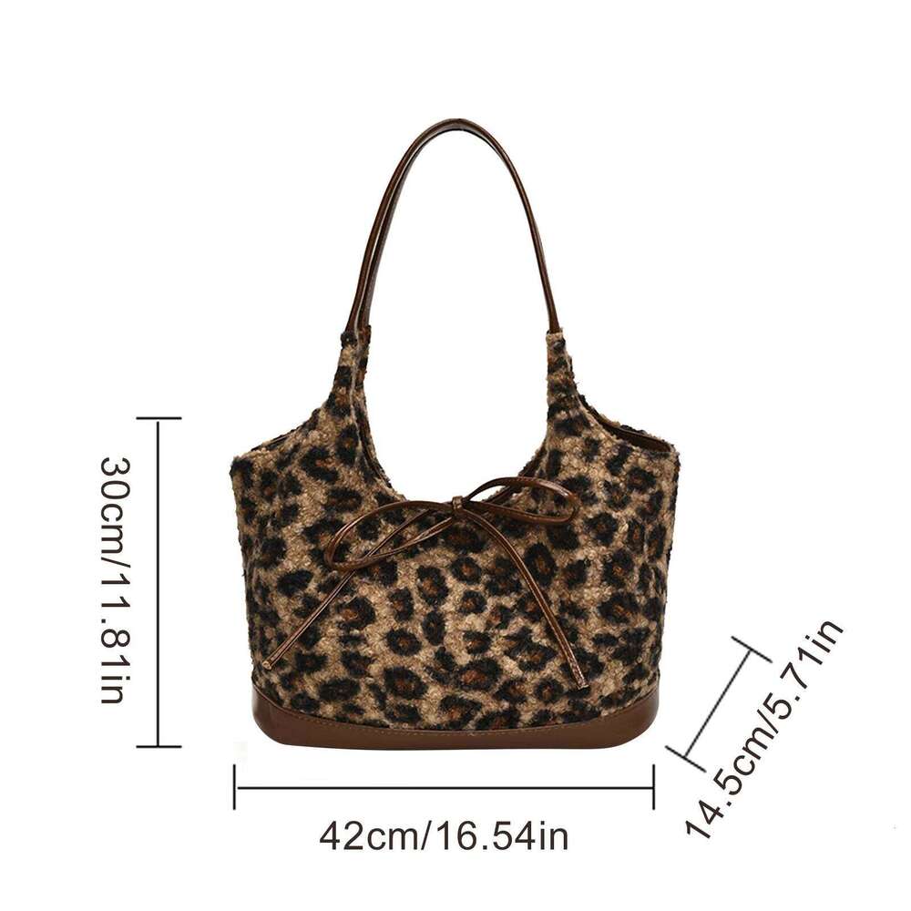 Rayon Leopard Print Shoulder Large Underarm with Bow Commuter Bag for Women Work Shopping Travel Daily Y260205