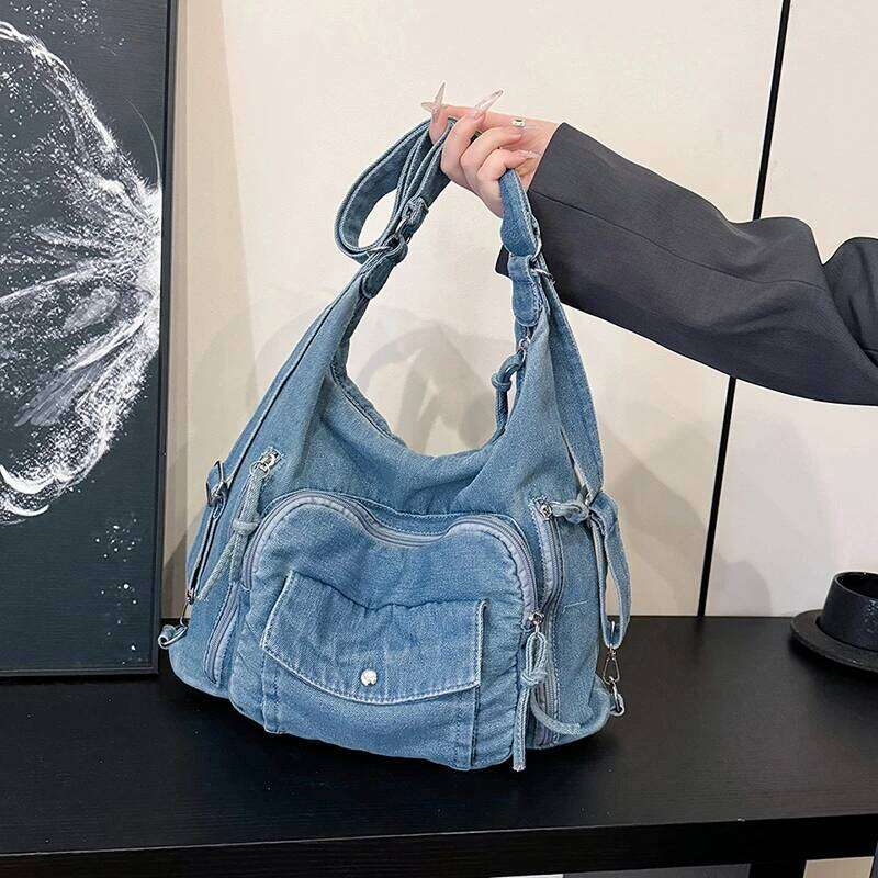 Solid Color Denim Trendy Shoulder for 2025 High Quality Fashion Zipper Large Capacity Versatile Women's Crossbody Bag Y260205