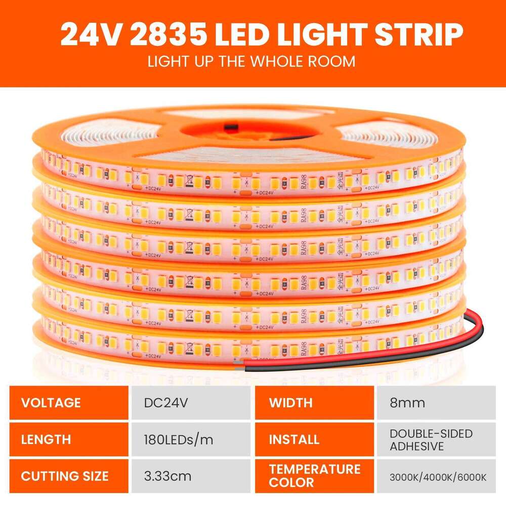 Full Spectrum High CRI RA98 LED Strip Light DC 24V SMD2835 180Leds/M 3000K 4000K 6000K 5M/10M IP20 Flexible Ribbon Tape Z260206