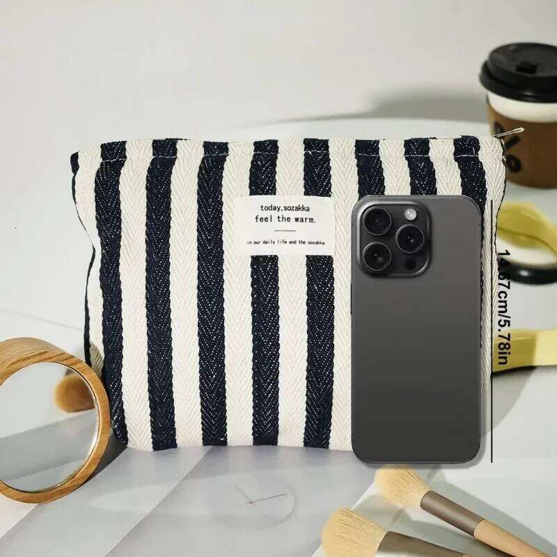 Women Waterproof Storage Vertical Stripe Cosmetic Bag Makeup Travelling Pouch For Ladies Pencil Case Y260206